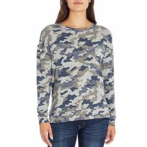 Three Dots Camo Multi Tunic Long Sleeve Tee NEW